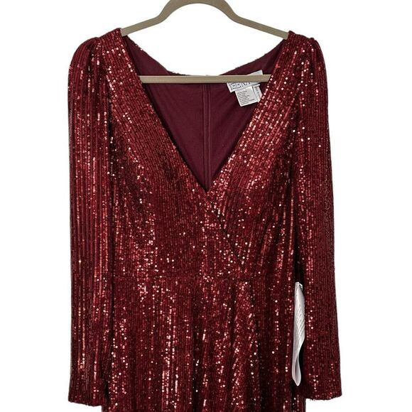 Mac Duggal 26395 Deep Red Faux Wrap Sequin Gown | 12 - Picture 7 of 11